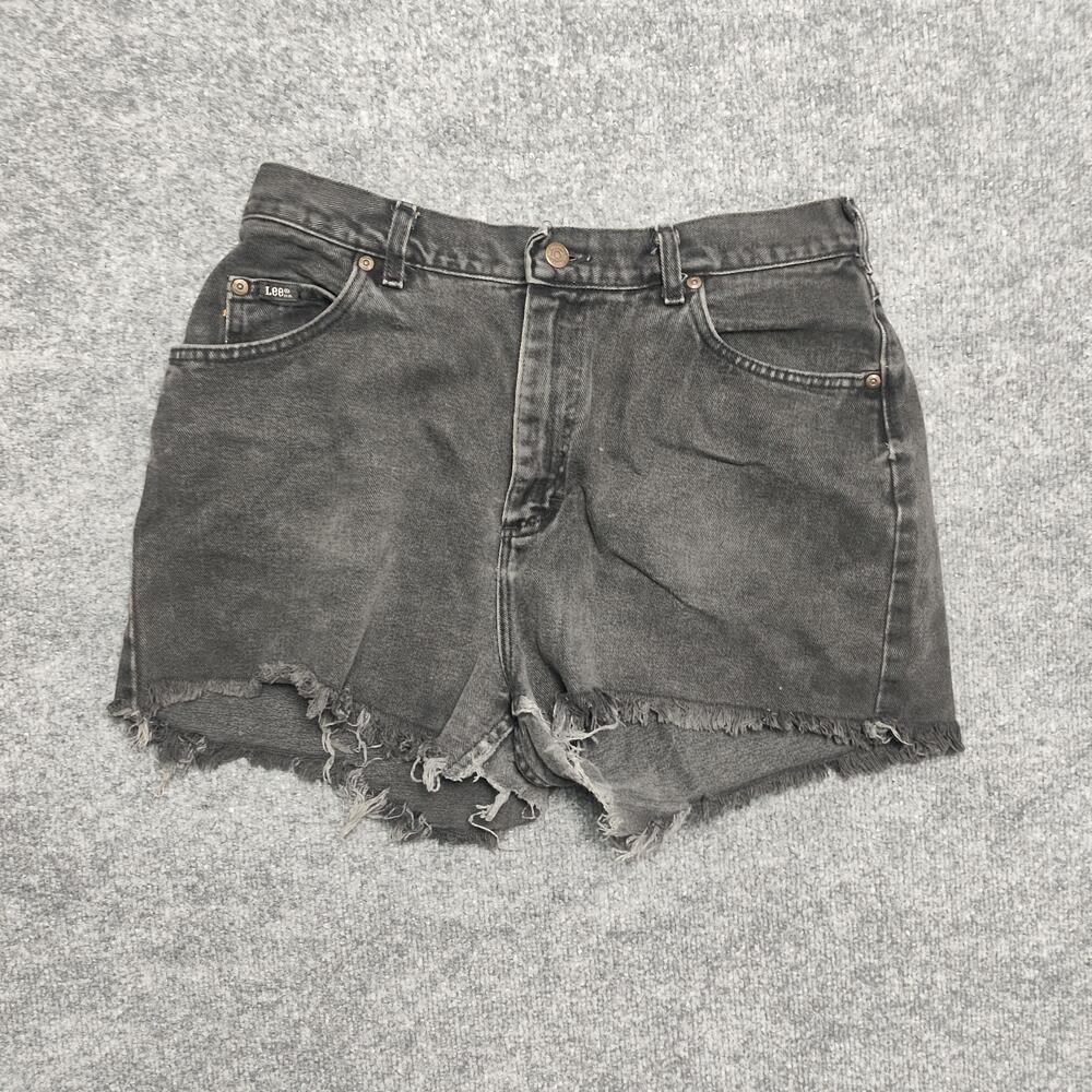 Vintage Lee Denim Shorts Womens 36 Gray High Rise Cutoff Frayed Hem Relaxed Fit